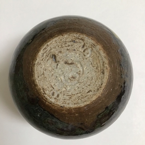 Studio Art Pottery Tea Bowl Sake Cup Handmade Green Glaze Brown Signed Vintage - Picture 8 of 16